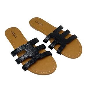 NEW Ubxrin Black Strap Faux Leather Sandals Shoes Size 7.5/8